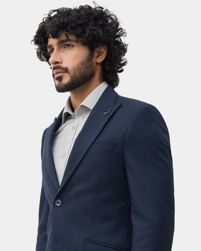 Navy Textured Blazer - Sazam