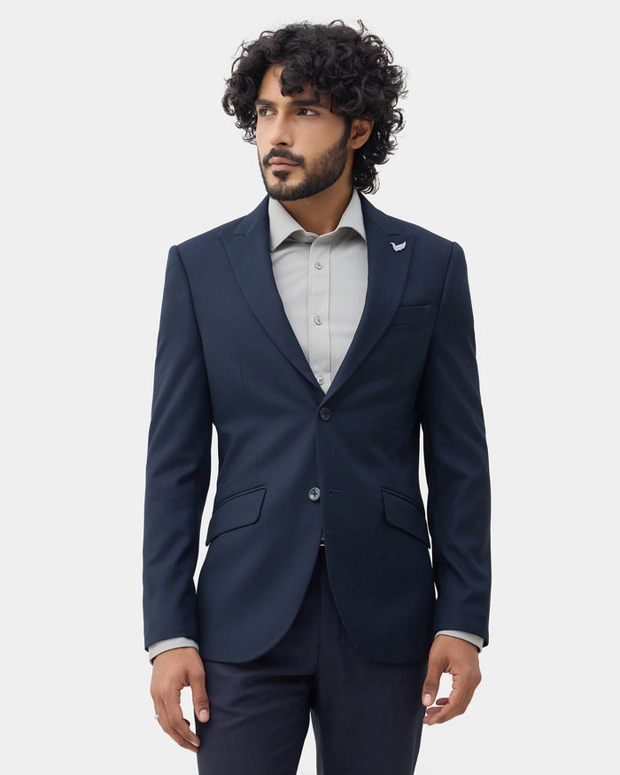 Navy Textured Blazer - Sazam