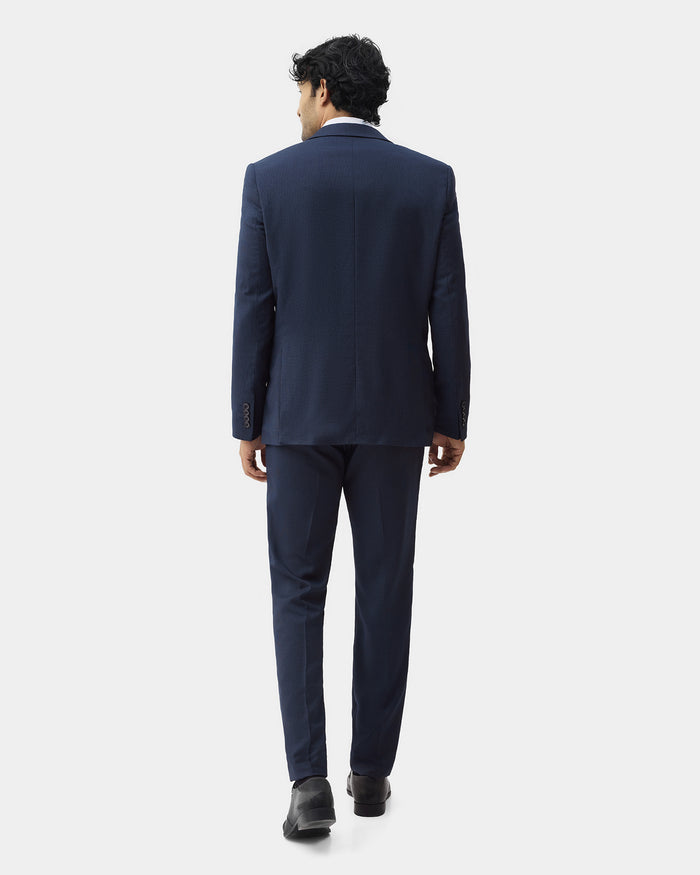 Navy Three Piece Textured Suit - Hiver