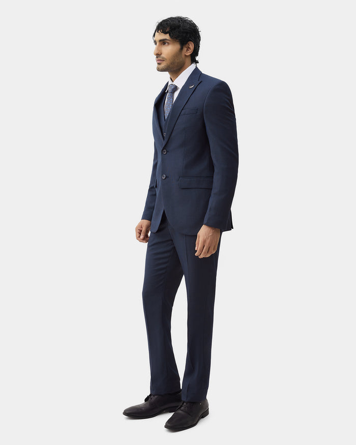Navy Three Piece Textured Suit - Hiver