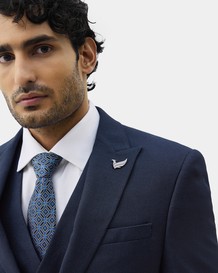 Navy Three Piece Textured Suit - Hiver