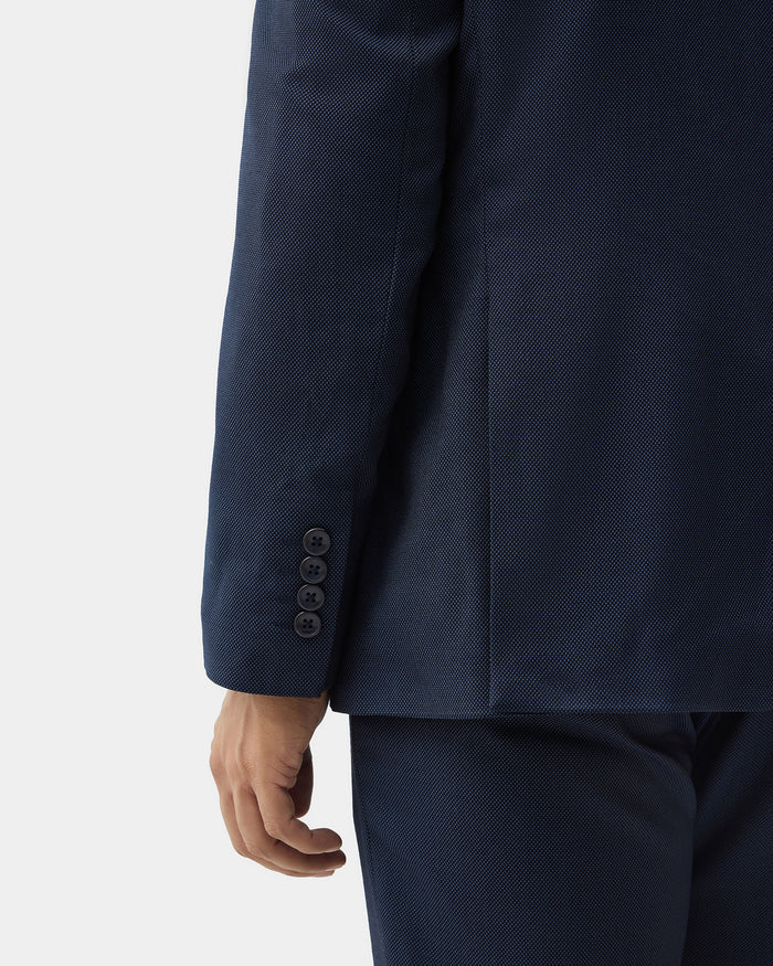 Navy Three Piece Textured Suit - Hiver