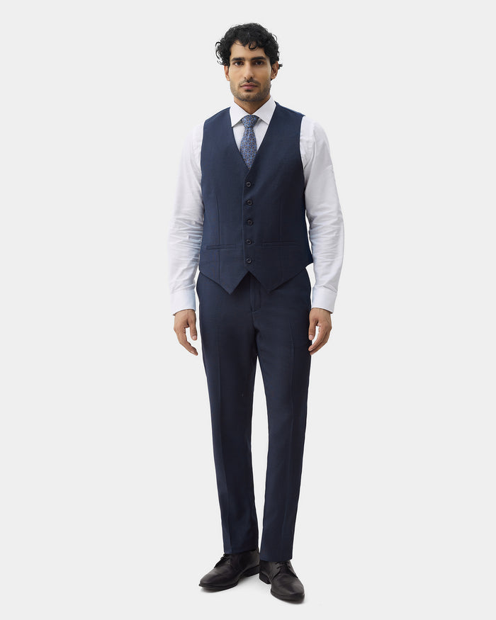 Navy Three Piece Textured Suit - Hiver