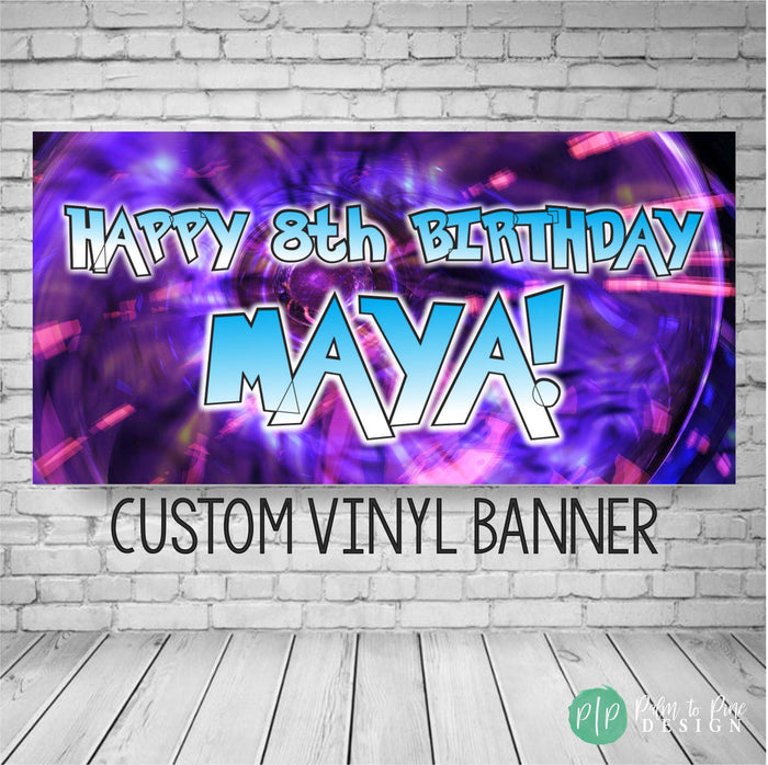 Anime Birthday Banner with purple and neon blue font