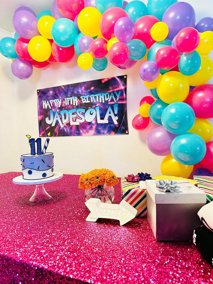 Anime Glow Birthday Party with balloon garland for tween girl birthday