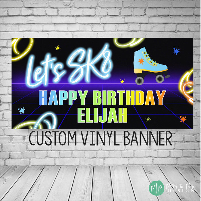 Neon Roller Skate Birthday Banner