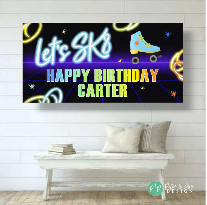 Neon Roller Skate Birthday Banner