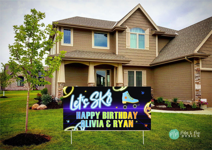 Neon Roller Skate Birthday Banner