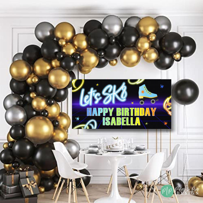 Neon Roller Skate Birthday Banner