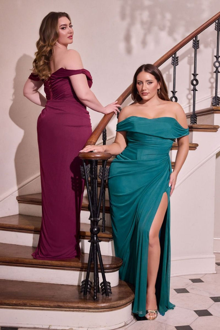 Off Shoulder Layered Tulle Gown By Ladivine CD387C - Women Evening Formal Gown - Curves