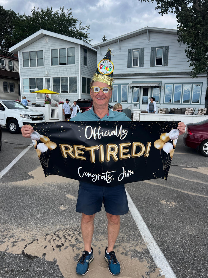 Officially Retired Farewell party with personalized banner