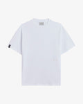 A front view of the Oversized Tonal T-Shirt in white, laid flat on a white background. The image highlights the classic ribbed collar, the tonal logo on the lower front, and the black c'est normal tag on the right sleeve.