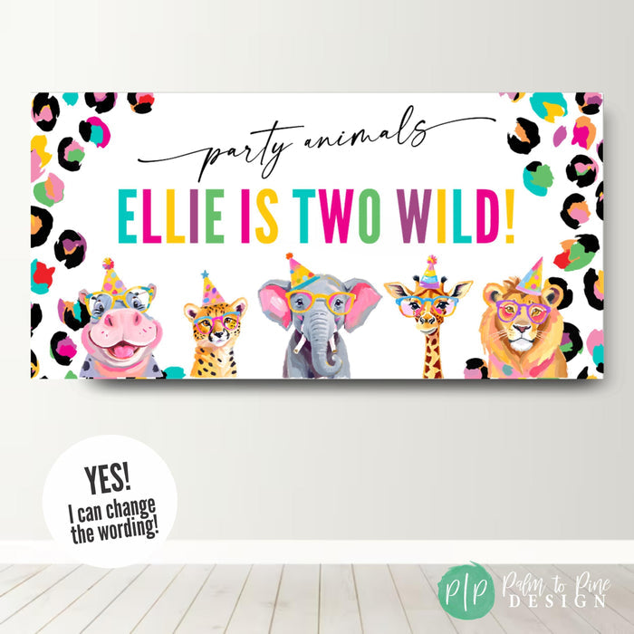 Personalized Two Wild jungle banner in colorful rainbow style