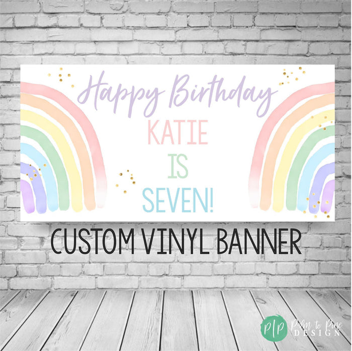 rainbow backdrop for girls birthday with name and age