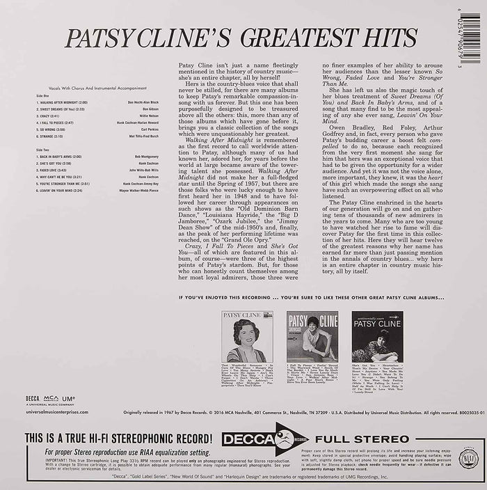 Patsy Cline Greatest Hits