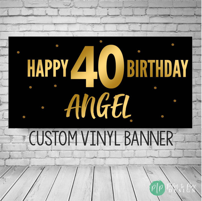 Black and Gold 40th birthday banner for adults