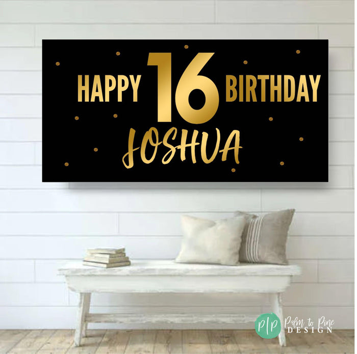 Personalized Black and Gold Birthday Banner