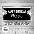 Black and silver personalized happy birthday banner for adult party decorations