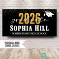 Class of 2026 personalized graduation banner with school colors