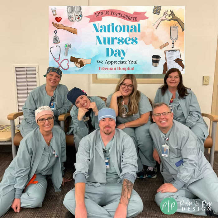 Personalized nurses week party banner with hospital name for a staff appreciation event
