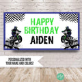 Personalized Dirt Bike Birthday Banner for boys with motocross bikes and checkered flags