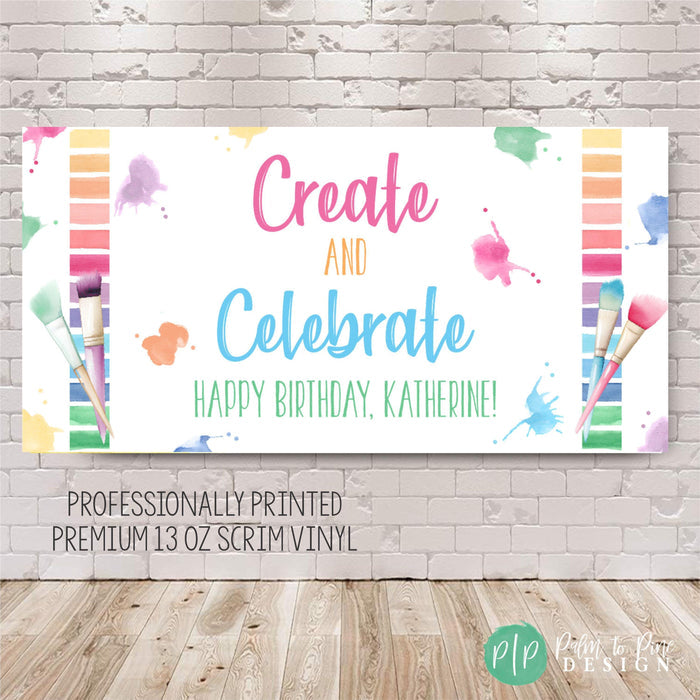 personalized art birthday party banner for girls with paint brush clipart