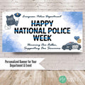 Happy National Police Week banner with thin blue line design and law enforcement images