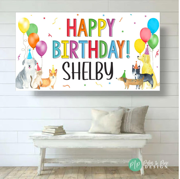 dog birthday party for kids with personalized banner