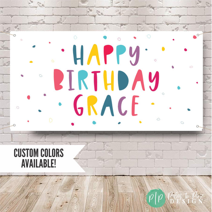 Rainbow Polka Dot Girls Birthday Banner, with custom colors available