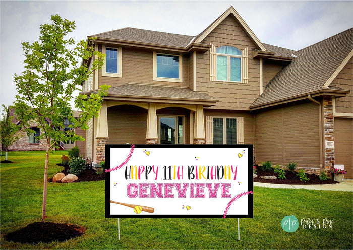 Personalized Softball Birthday Vinyl Banner