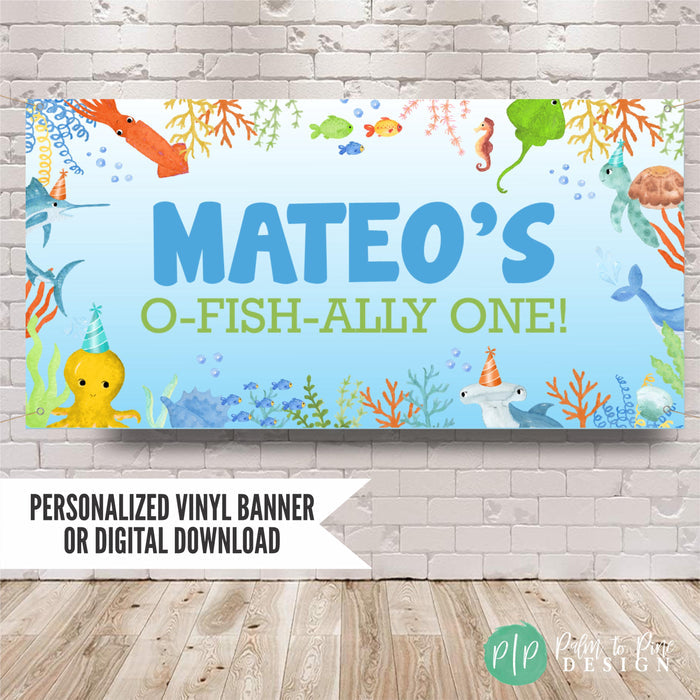 under the sea first birthday banner personalized with name
