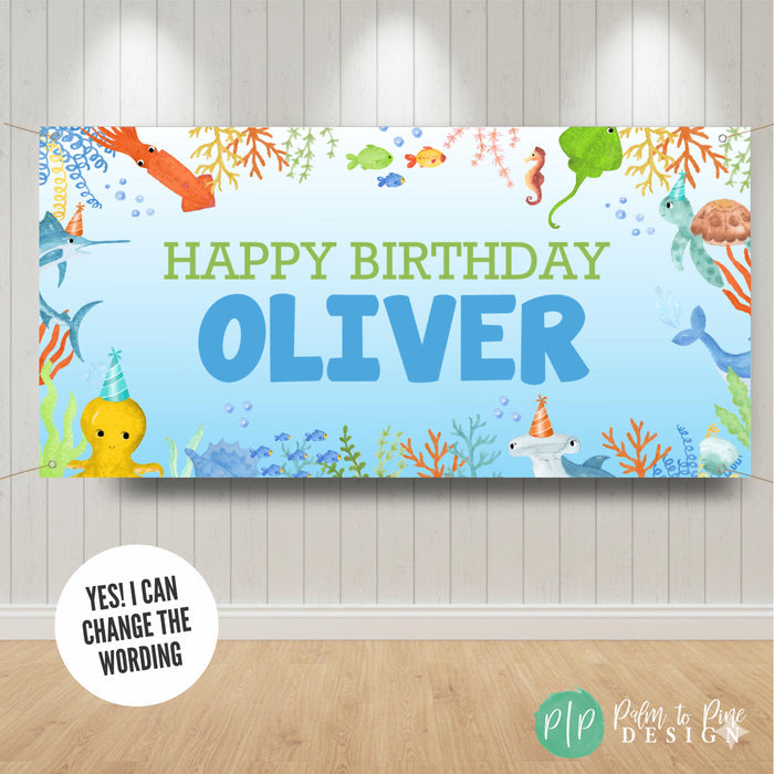 Kids under the sea birthday banner