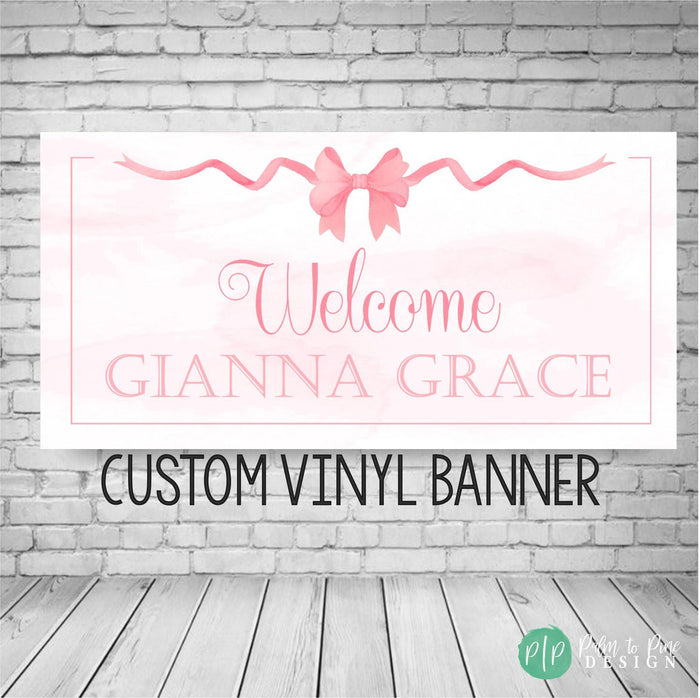 Pink Bow Baby Shower Banner