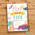 Pink Dinosaur Birthday Invitation