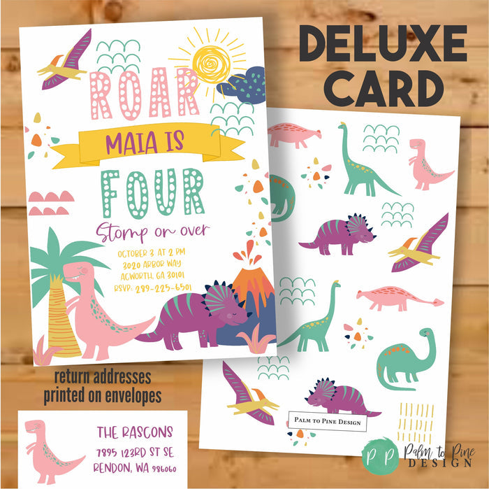 Pink Dinosaur Birthday Invitation
