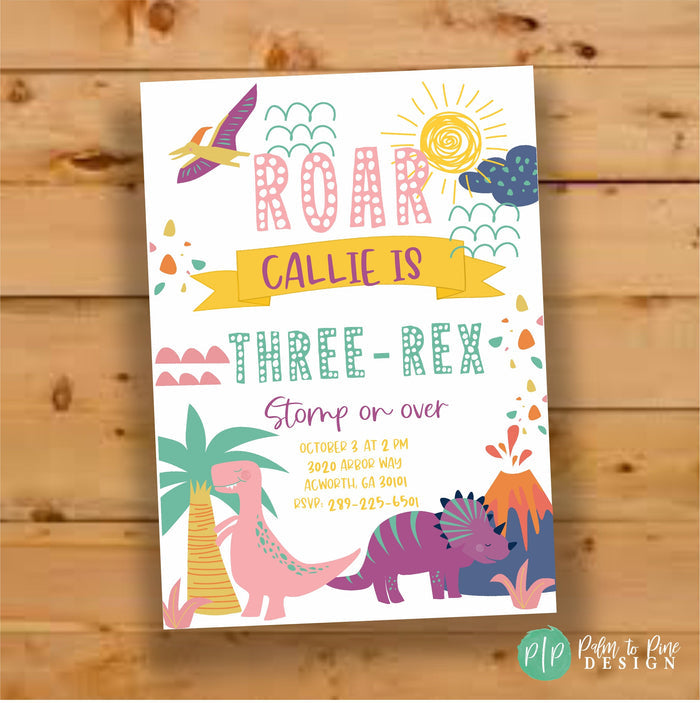 Pink Dinosaur Birthday Invitation