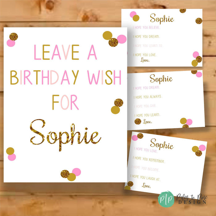 pink and gold wishes for the birthday girl cards