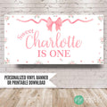 Girls pink bow and rose theme birthday banner