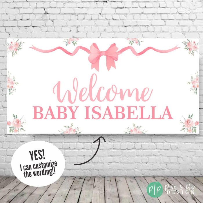 Pink Rose Bow Birthday Banner