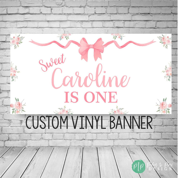 Pink Rose Bow Birthday Banner