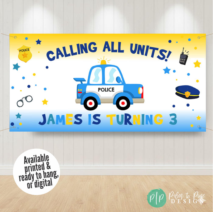 cute police car birthday banner personalized for kids birthday