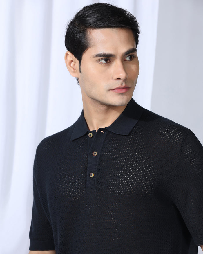 Polo Navy Textured T-Shirt - Mesh
