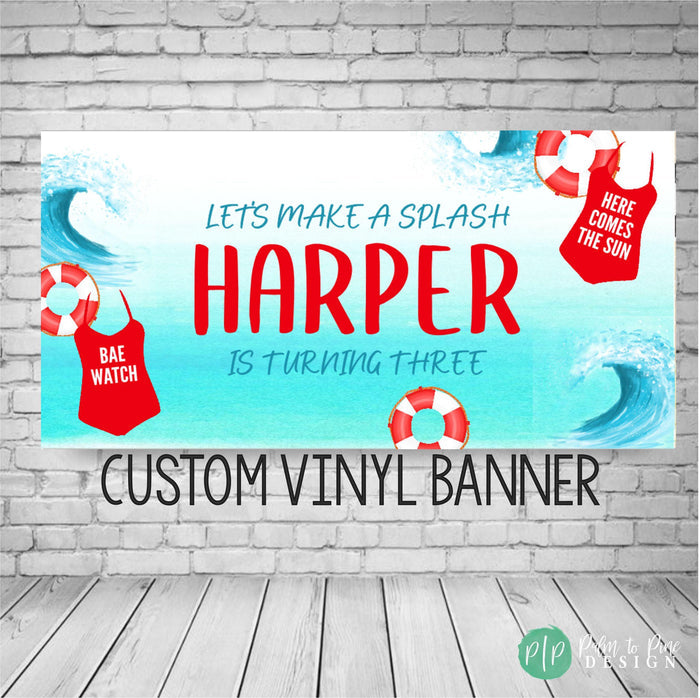 Red Swim Suit Birthday Banner for Girls Party