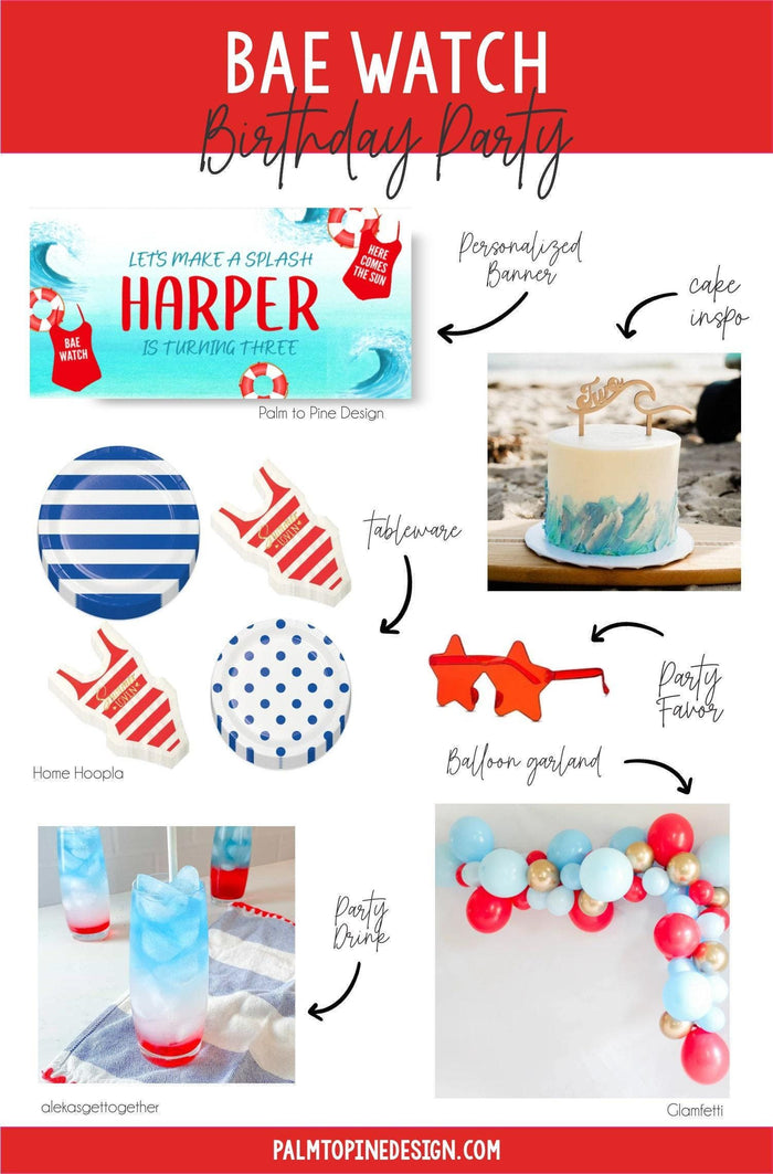 Host a Bae Watch Birthday or bridal shower inspiration board with party ideas