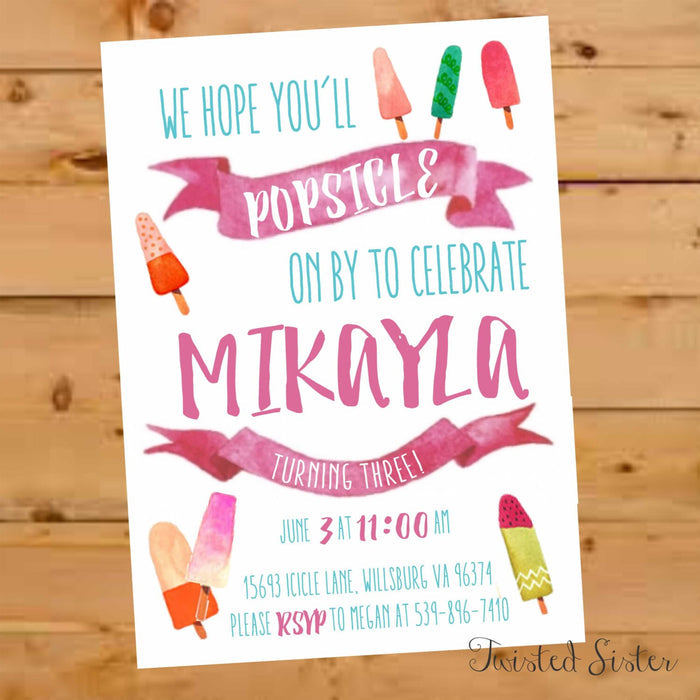 Popsicle Birthday Invitation “Popsicle On By”