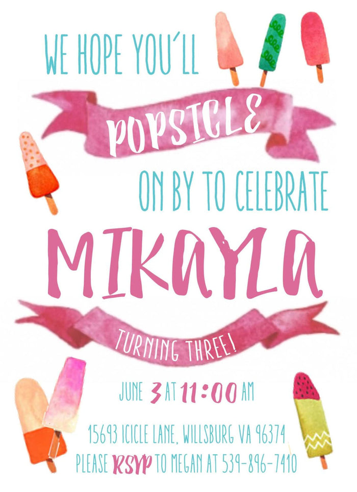 Popsicle Birthday Invitation “Popsicle On By”