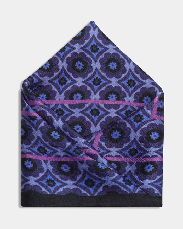 Purple Printed 100% Silk Pocket Square - Amour