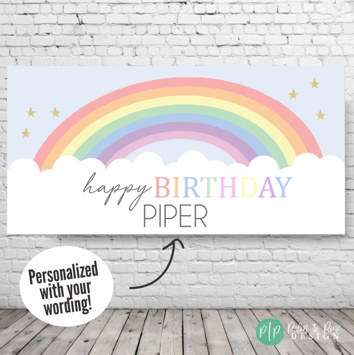 Girls rainbow birthday party banner