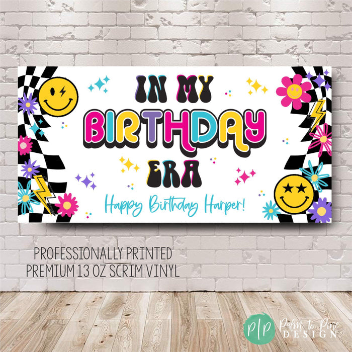 In my birthday era retro banner for tween girls birthday
