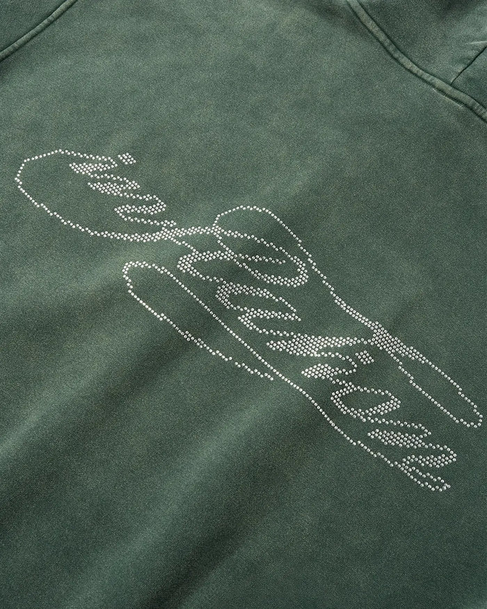 Rhinestone Distressed Washed Zip Up Hoodies | Inflation Streetwear